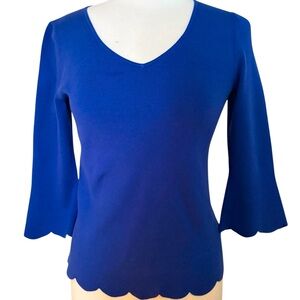 Talbots Scalloped Edge V-neck Lightweight Pointelle Sweater